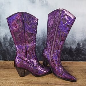 Helen's Heart Purple Sequin Embroidered Tall Western Boots | Women's 9